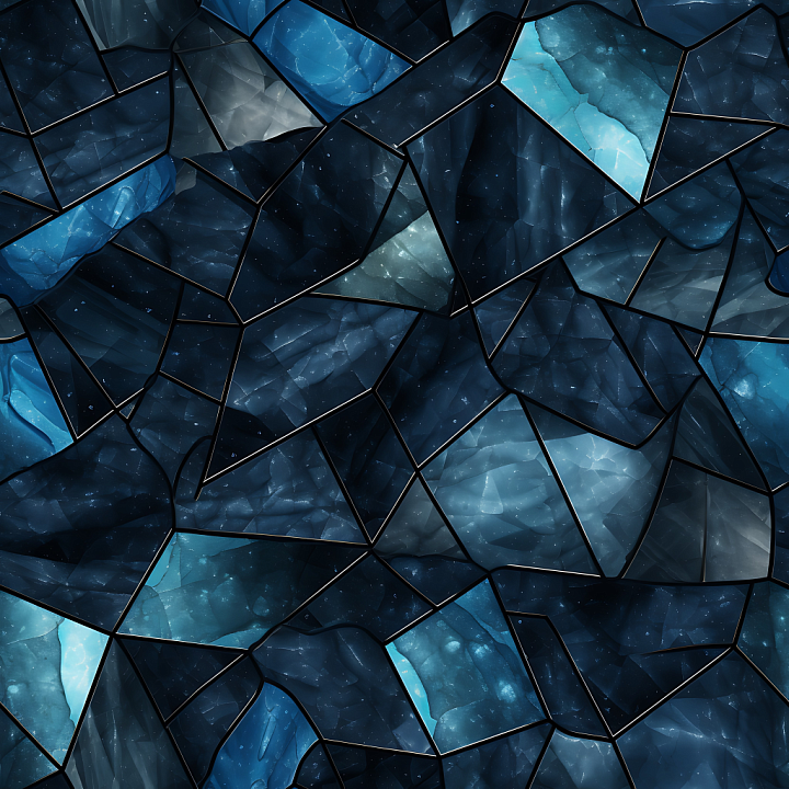 Blue and Black Marble Mosaic with Faceted Irregular Tiles seamless PBR texture preview