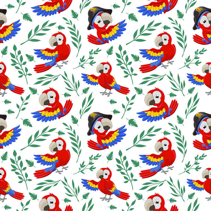 Pattern Featuring Playful Parrots and Tropical Leaf Motifs seamless PBR texture preview