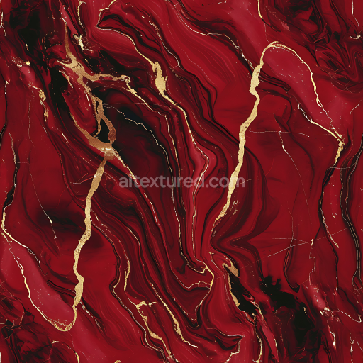 Seamless 3D Glossy Red Marble PBR Texture with Elegant Gold Veins