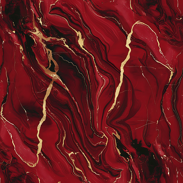 Glossy Red Marble with Elegant Gold Veins seamless PBR texture preview