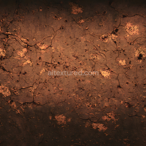 Seamless 3D cracked rusty metal PBR texture with chipped corrosion and rich orange-brown tones