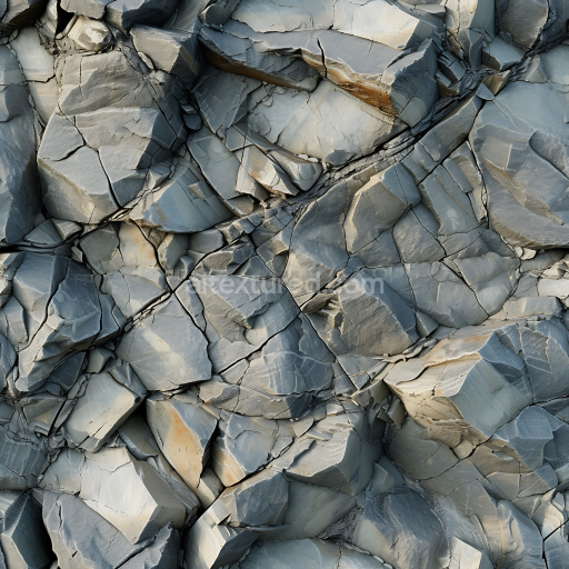 Seamless 3D PBR Texture of Fractured Slate Rock Wall with Sharp Cracks and Layered Surfaces