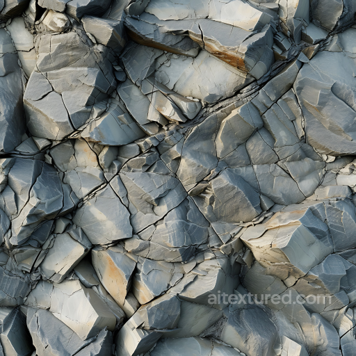 Stone Texture of Fractured Slate Rock Wall with Sharp Cracks and Layered Surfaces seamless Stone PBR texture