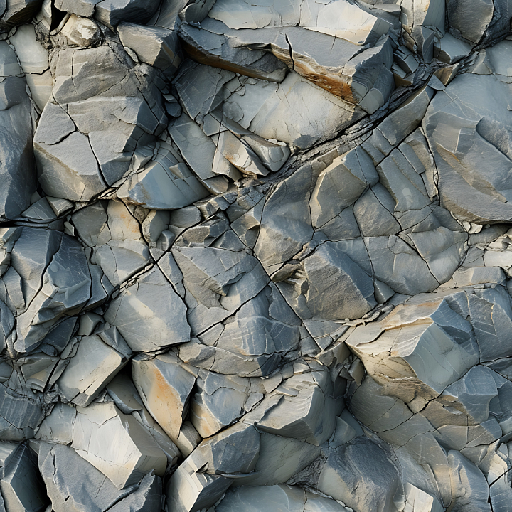 Stone of Fractured Slate Rock Wall with Sharp Cracks and Layered Surfac… seamless PBR texture preview