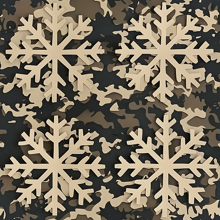 Stylized Snowflake Camouflage with Earthy Tones seamless PBR texture preview