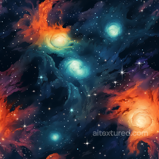Space PBR Texture Featuring Colorful Nebulae and Bright Starfield seamless Star, space, planets PBR texture