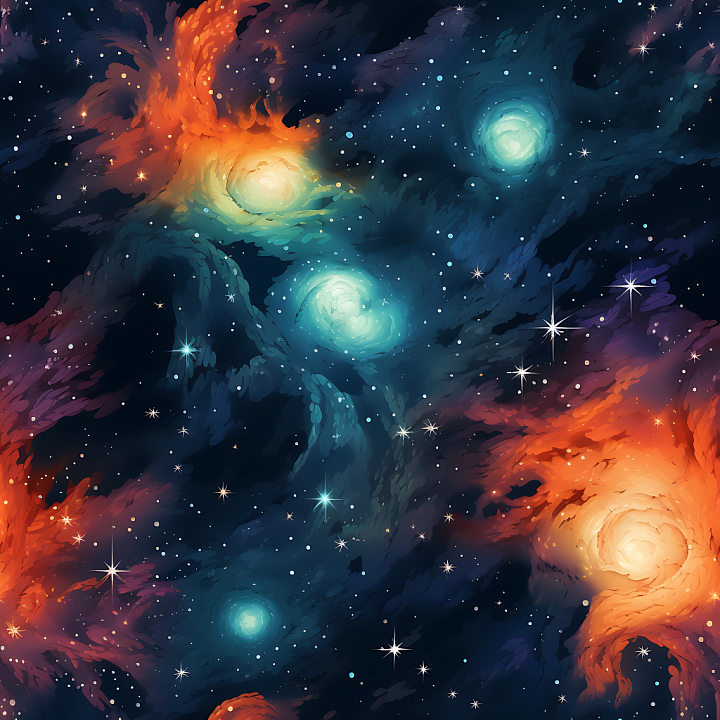 Space Featuring Colorful Nebulae and Bright Starfield seamless PBR texture preview