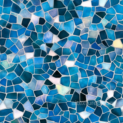 Mosaic PBR Texture with Irregular Blue Ceramic Tiles seamless Mosaic PBR texture