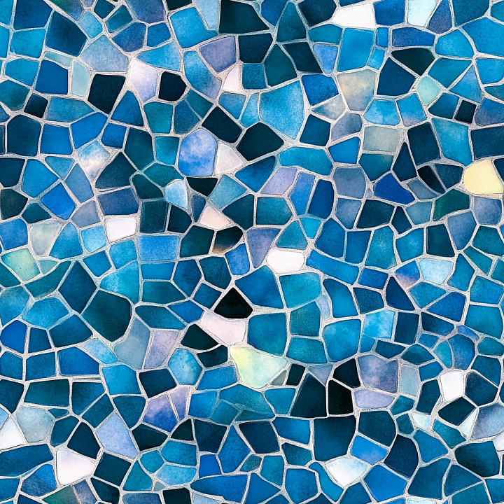 Mosaic with Irregular Blue Ceramic Tiles seamless PBR texture preview
