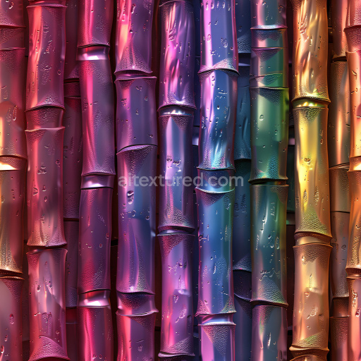 Seamless 3D PBR Texture of Glossy Colorful Bamboo Stalks with Dew Drops