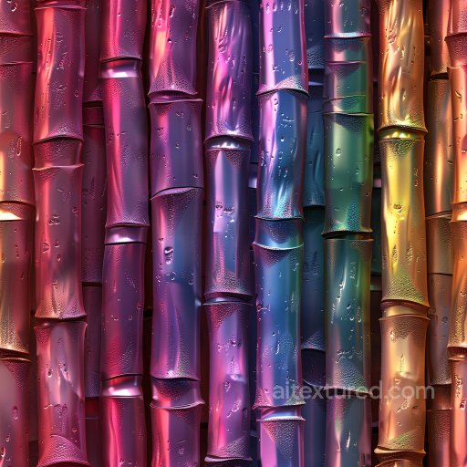 Seamless 3D PBR Texture of Glossy Colorful Bamboo Stalks with Dew Drops texture preview