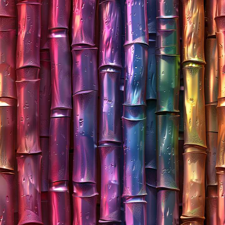 Glossy Colorful Bamboo Stalks with Dew Drops seamless PBR texture preview