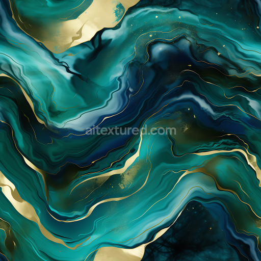 Seamless 3D Blue and Green Marble Swirls PBR Texture with Gold Veins