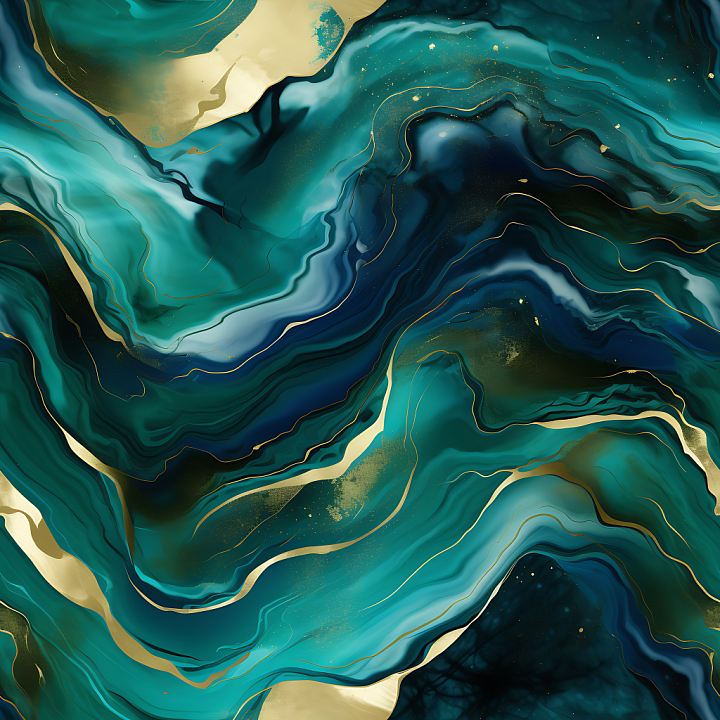 Blue and Green Marble Swirls with Gold Veins seamless PBR texture preview