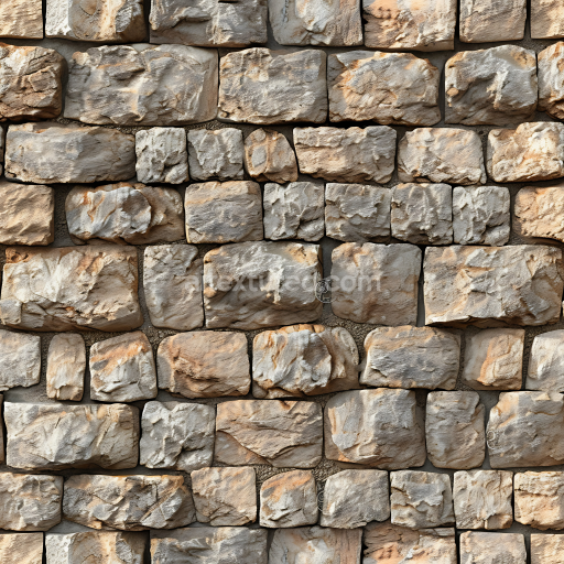 Seamless 3D Weathered Stone Wall PBR Texture with Rough Carved Blocks