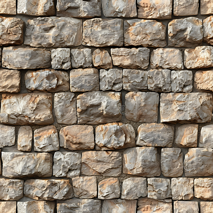 Weathered Stone Wall with Rough Carved Blocks seamless PBR texture preview