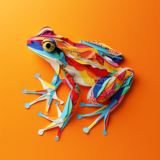 Seamless 3D PBR texture of vibrant multicolor origami-inspired frog skin