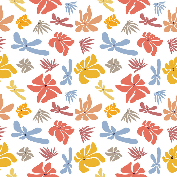 Pattern with Bright Hand-Drawn Floral Motifs seamless PBR texture preview