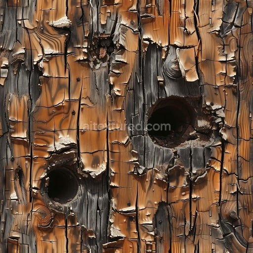 Preview — Seamless 3D Cracked and Hole PBR Texture of Burnt Wood with Jagged Edges