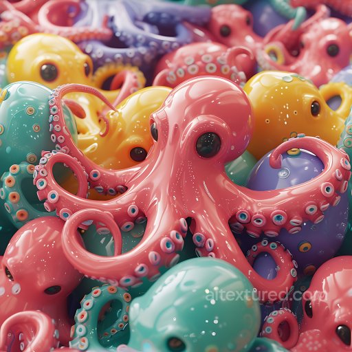 Inflated PBR Texture of Glossy Multicolor Vinyl Octopus Shapes seamless Inflated PBR texture