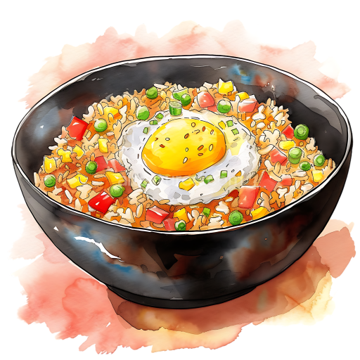 Breakfast Fried Rice with Sunny-Side Egg PNG Illustration