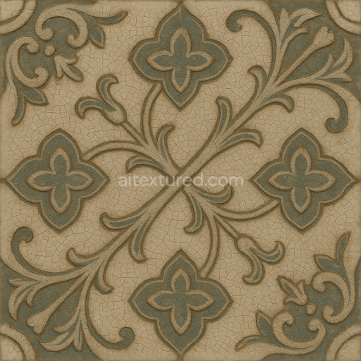 Seamless 3d texture pbr 8k ceramic glaze crackle mosaic with medieval style and cracked glaze finish