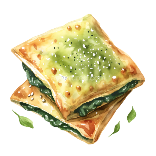 Watercolor Style Bourekas with Cheese and Spinach Breakfast Illustration