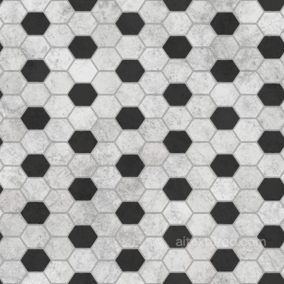 Hexagonal Black and White Tile Texture | Free PBR Tile texture preview
