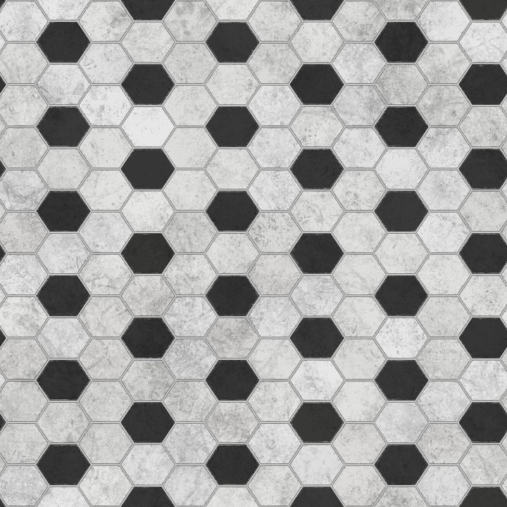 Hexagonal Black and White Tile seamless PBR texture preview
