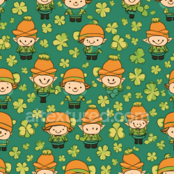 seamless Seamless 3D PBR texture of cartoon leprechauns and shamrocks in vibrant green background texture 8k free download PBR
