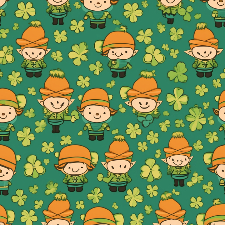 Of Cartoon Leprechauns And Shamrocks In Vibrant Green Background seamless PBR texture preview