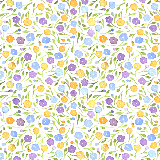 Seamless 3D PBR Watercolor Wild Flower Pattern Texture in Pastel Shades