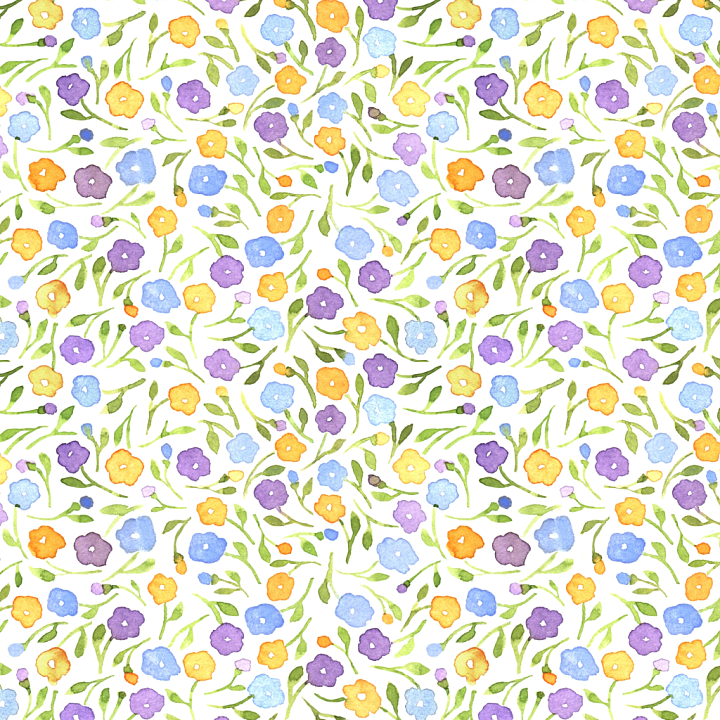 Watercolor Wild Flower Pattern in Pastel Shades seamless PBR texture preview