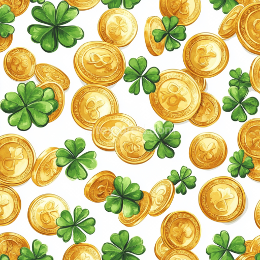 Seamless 3D PBR Texture of Gold Coins and Green Clovers in St Patrick Style