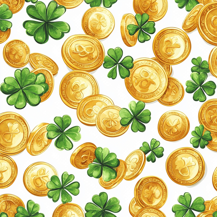 St Patrick Digital Paper Bundle of Gold Coins and Green Clovers in St P… seamless PBR texture preview
