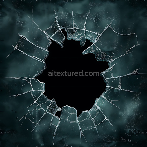 Seamless 3D Shattered Glass PBR Texture Featuring Jagged Cracks and Central Hole