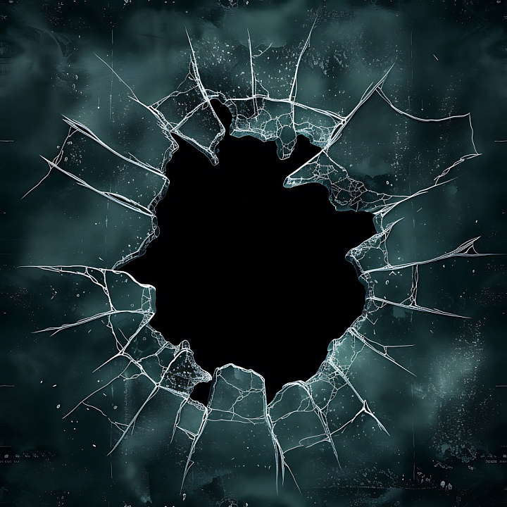 Shattered Glass Featuring Jagged Cracks and Central Hole seamless PBR texture preview