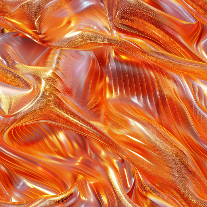 Orange Glossy Rippled Fabric with Micro seamless PBR texture preview