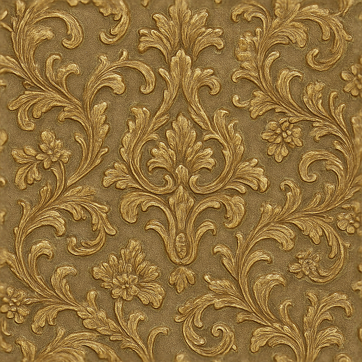 Baroque Brocade Wallpaper With Raised Gold Leaf Metallic Accents Finish seamless PBR texture preview