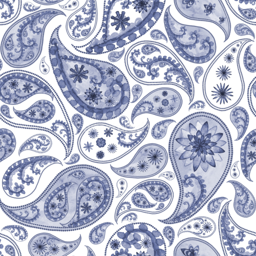 Preview — Seamless 3D PBR Retro Paisley Fabric Texture in Blue and White Pattern