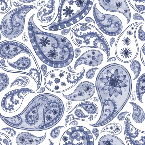 Retro Paisley Fabric Texture in Blue and White Pattern seamless Retro Paisley PBR texture