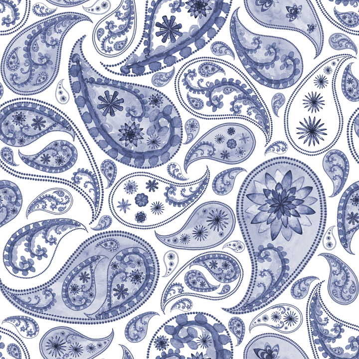 Retro Paisley Fabric in Blue and White Pattern seamless PBR texture preview