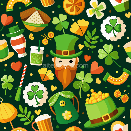 Seamless 3D PBR Texture Featuring Colorful St Patrick’s Day Icons & Symbols