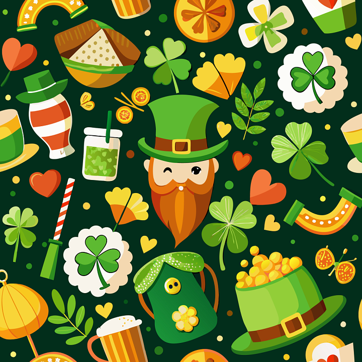Featuring Colorful St Patrick’s Day Icons & Symbols seamless PBR texture preview