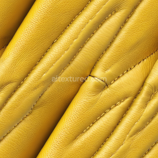 Seamless 3D Yellow Pebbled Leather PBR Texture with Detailed Stitching and Soft Wrinkles