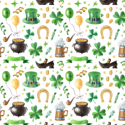 seamless Seamless 3D PBR Texture of Watercolor St Patrick Digital Paper with Festive Icons texture 8k free download PBR