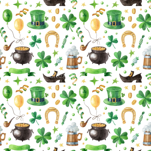 Preview — Seamless 3D PBR Texture of Watercolor St Patrick Digital Paper with Festive Icons