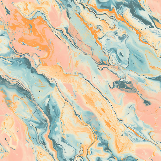 Seamless 3D Creamsicle Marble PBR Texture with Pastel Orange and Blue Veins