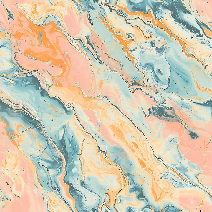 Creamsicle Marble with Pastel Orange and Blue Veins seamless PBR texture preview