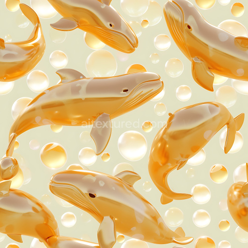 Seamless 3D Inflated Amber Whale and Bubble PBR Texture in Warm Pale Tones